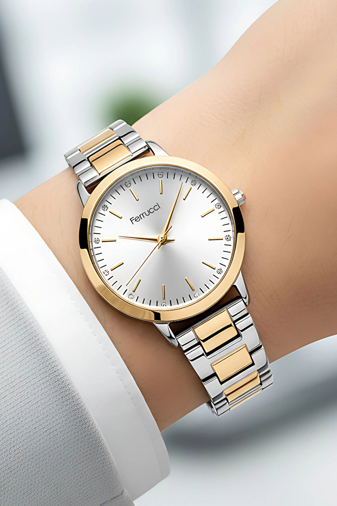 Ferrucci FC.13070M Çelik Kordon Çelik Kasa Kadın Kol Saati, Bileklik Hediye Gümüş-Gold zmfer201