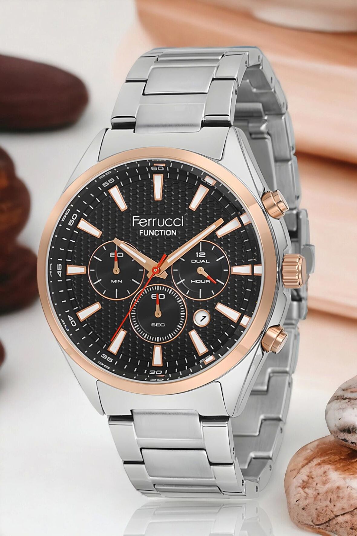 Ferrucci Function Erkek Kol Saati Gümüş-Rose Renk FC.13679TM.03+Bileklik zmfer131