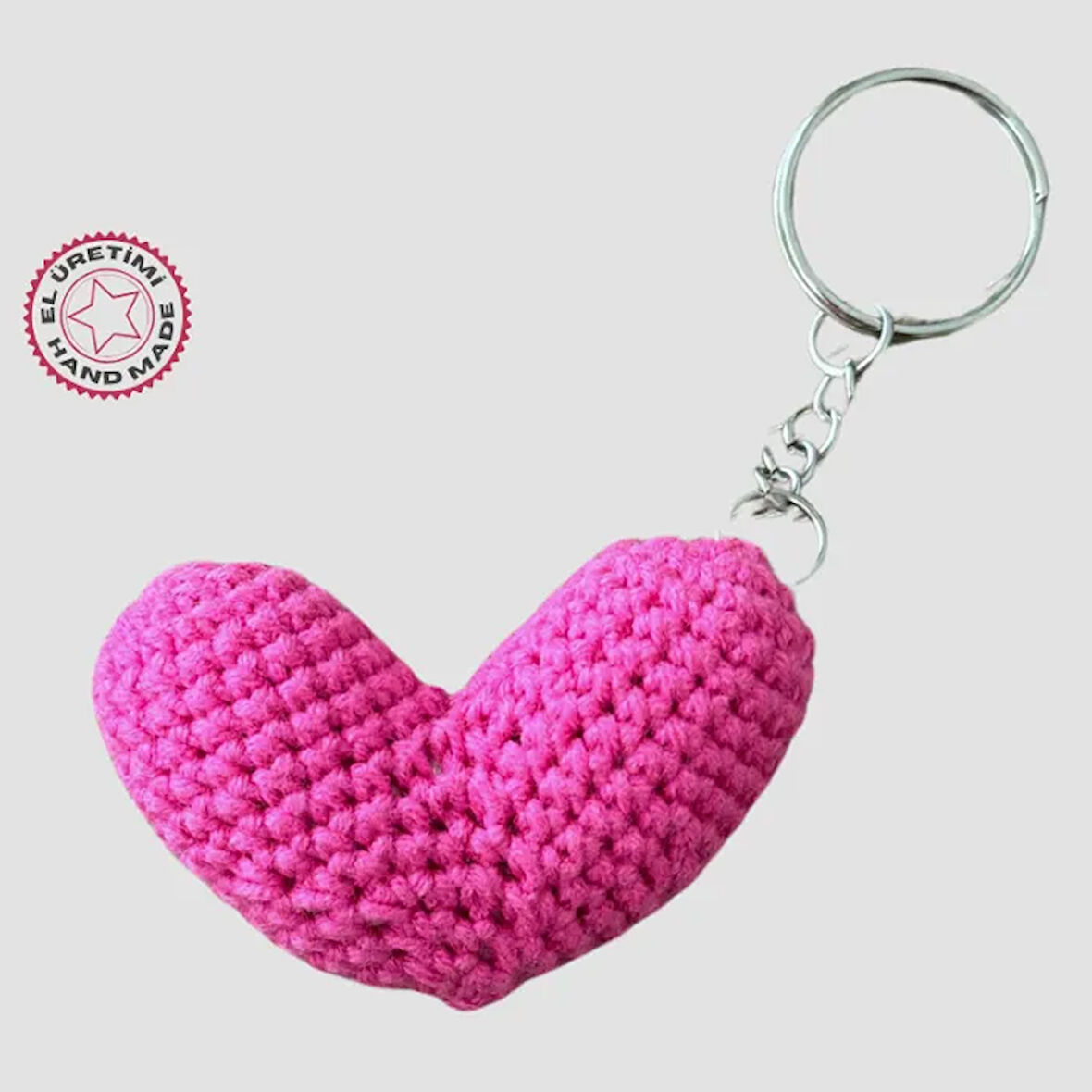 Uretti - İlknur 4937 - El Yapımı Amigurumi Kalp Anahtarlık 5cm - Pembe