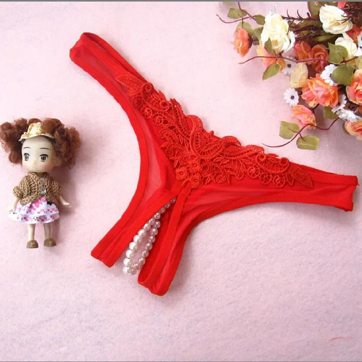 Aria's Closet Kırmızı Fantezi Özel Bölgesi Açık İncili Külot