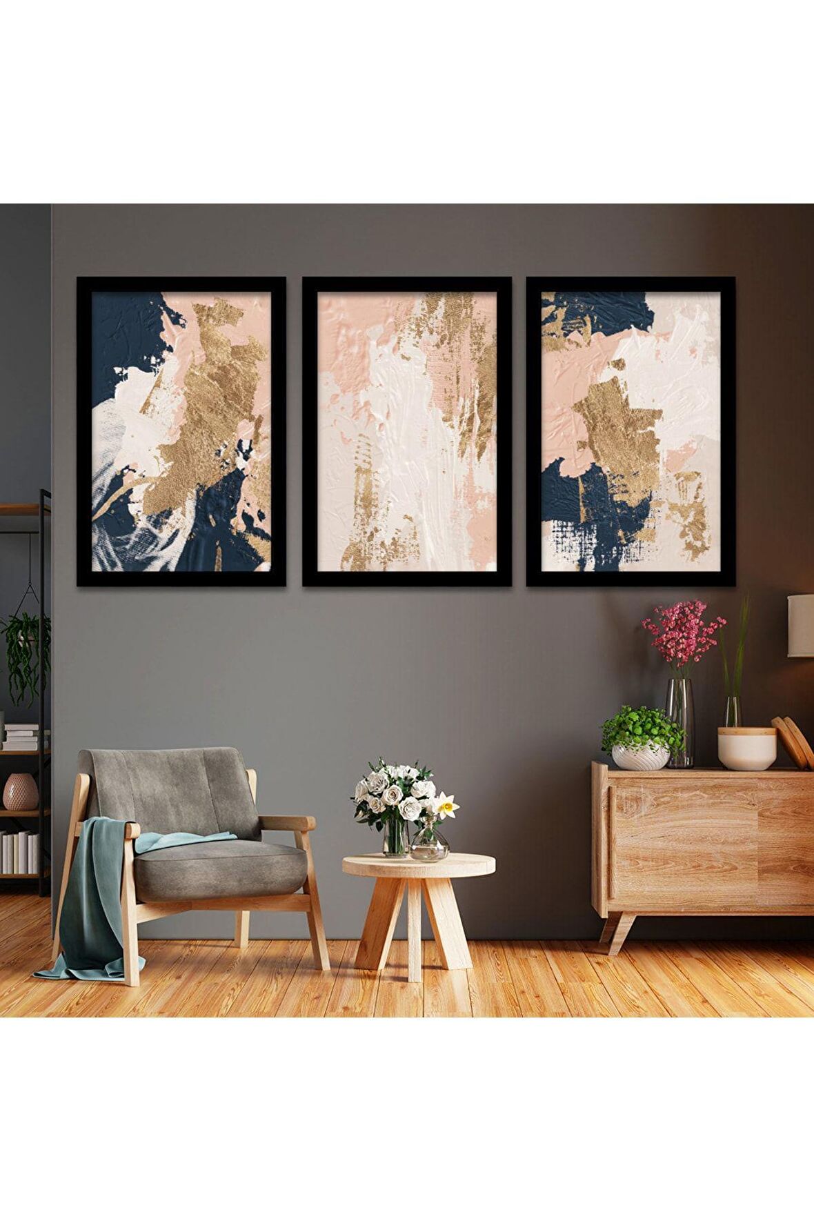 GOLD AYNALI PLEKSİ ÇERÇEVELİ VAZODA LAVANTA ÇİÇEĞİ TABLOSU