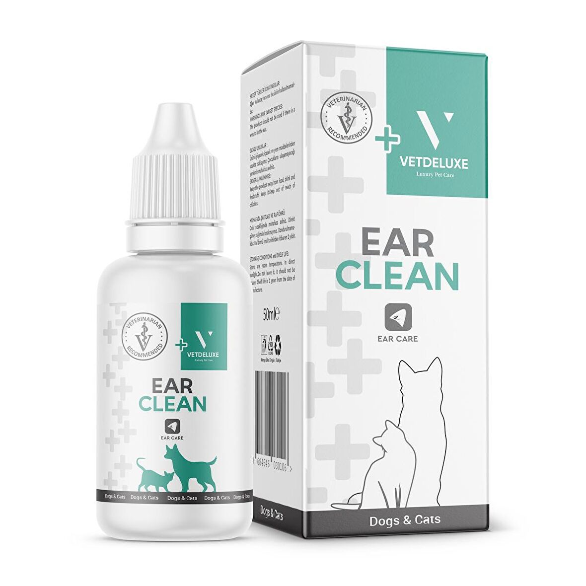 VETDELUXE Ear Clean Hijyen Losyon Kediler ve Köpekler İçin Kulak Temizleme ve Bakım Solüsyonu 50 Ml