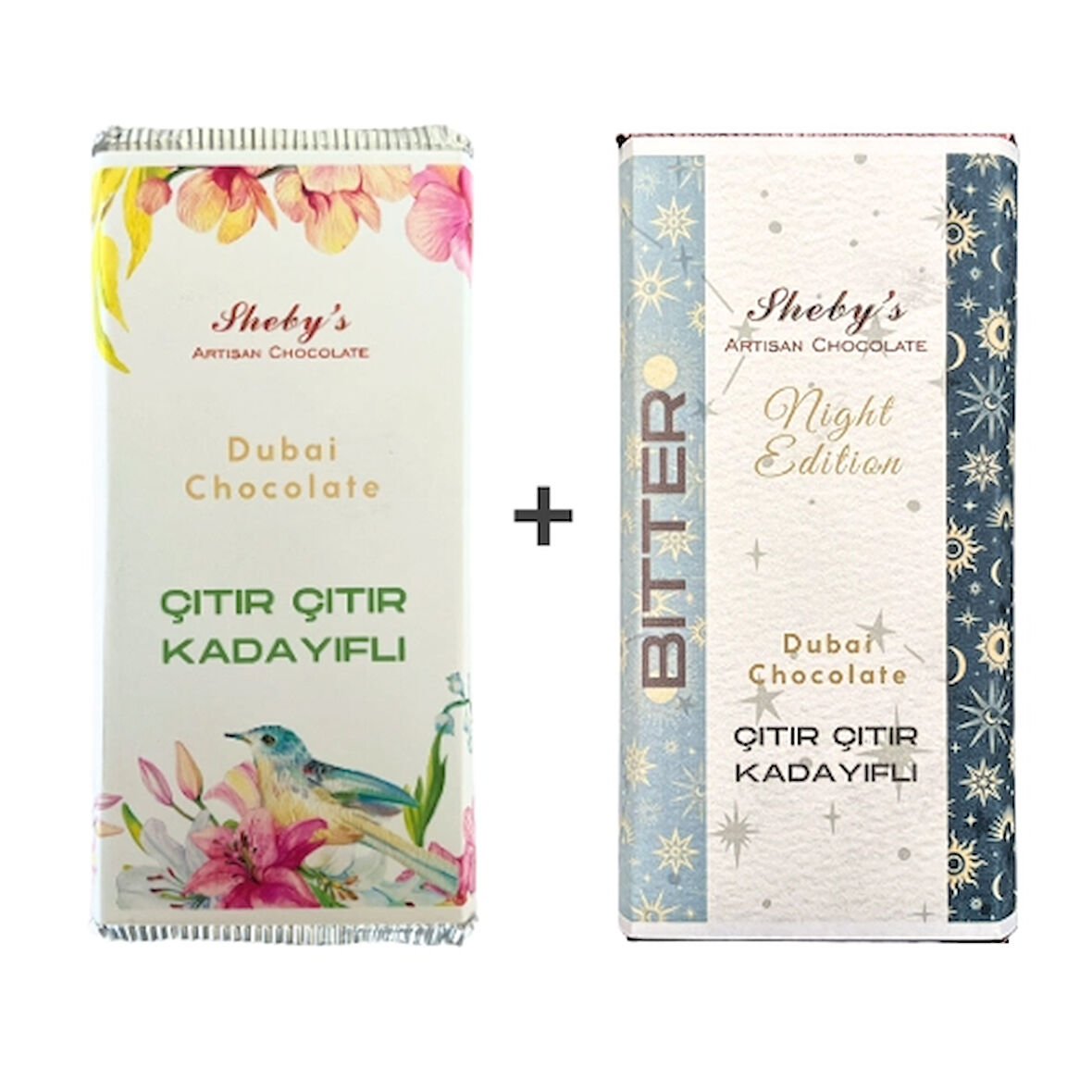 Çıtır Kadayıflı Antep Fıstığı Dolgulu Sütlü & Bitter Tablet Çikolata 200gr x 2 | Dubai Çikolatası