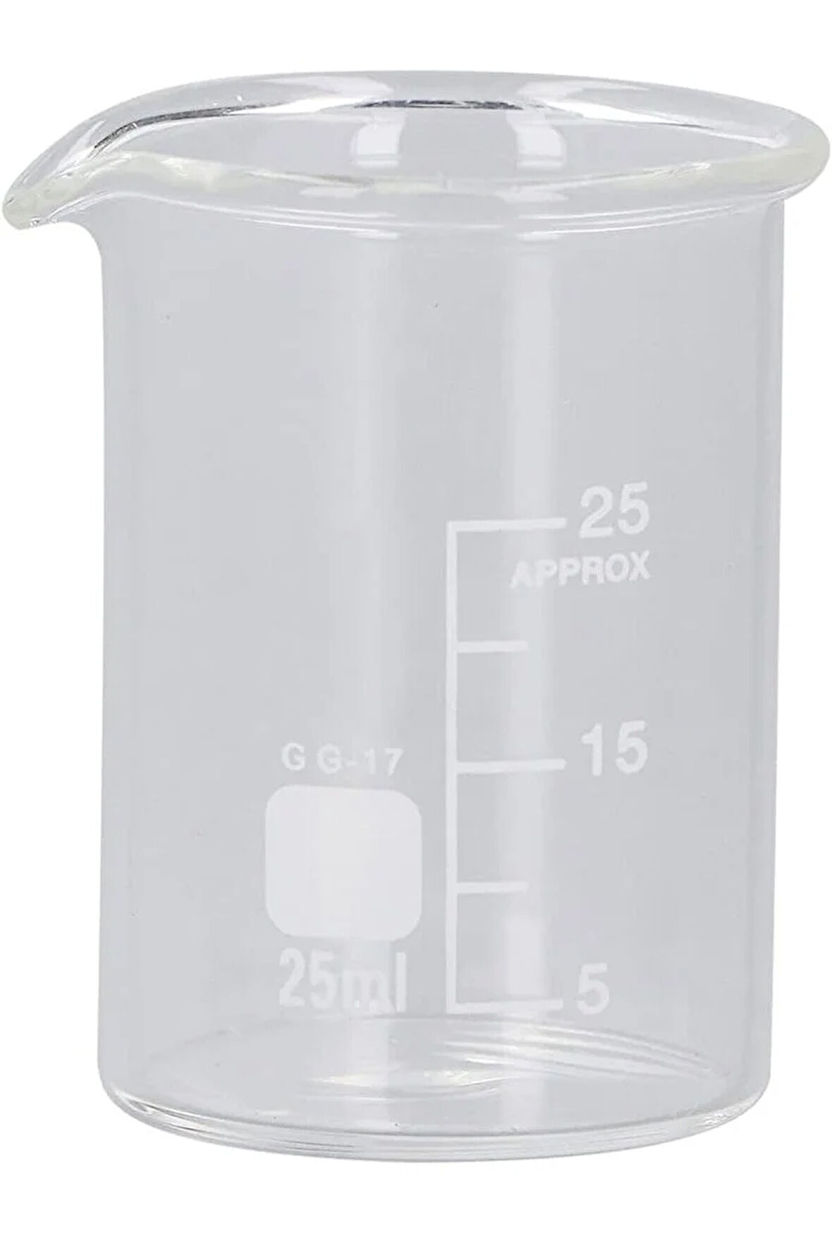 25 ml Borosilikat Cam Beher – Laboratuvar Ölçüm Kabı ve Deney Bardağı