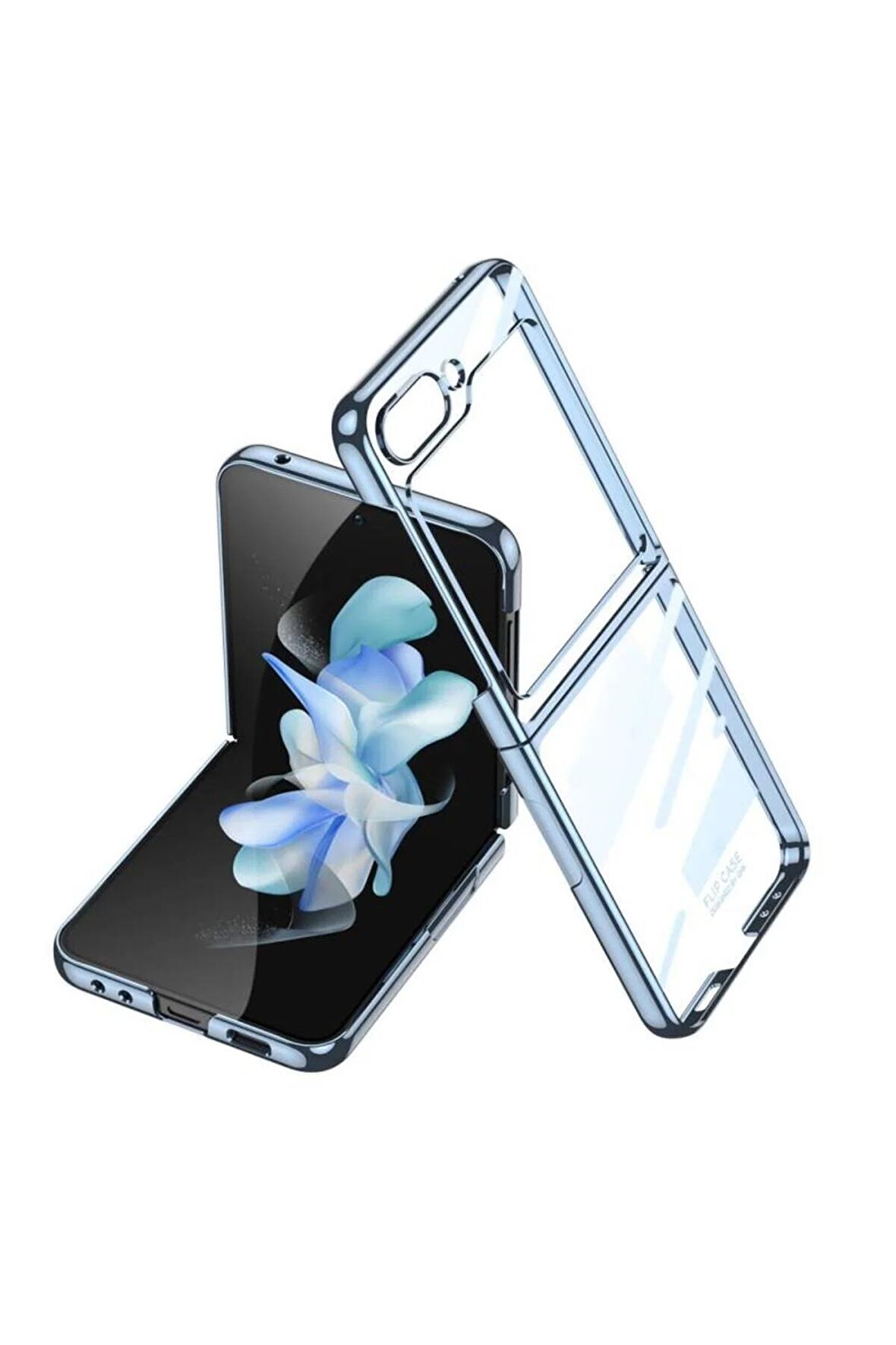 Samsung Galaxy Z Flip 5 ile Uyumlu Metal Görünümlü Kamera Lens Korumalı Telefon Kılıfı Kapak