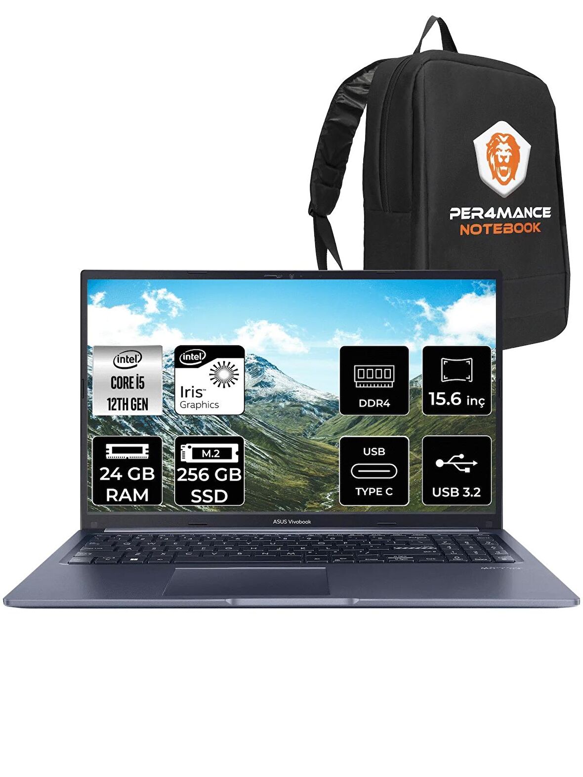 ASUS Vivobook 15 X1502ZA i5 1235U 24GB RAM 256GB SSD 15.6'' FHD FDOS EJ1071 & PER4 ÇANTA