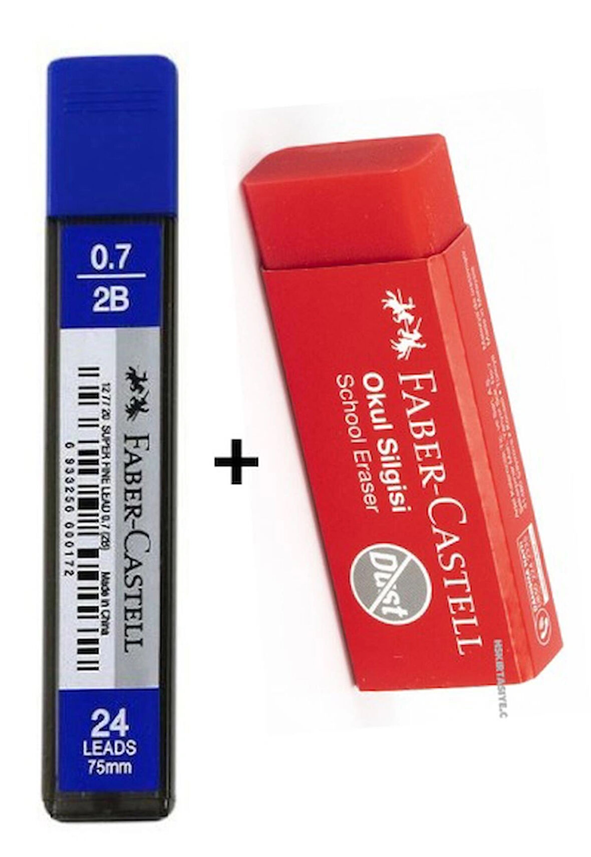 FABER CASTELL BÜYÜK BOY KIRMIZI SİLGİ + FABER CASTELL 24 LÜ 2b 0.7 KALEM UÇ