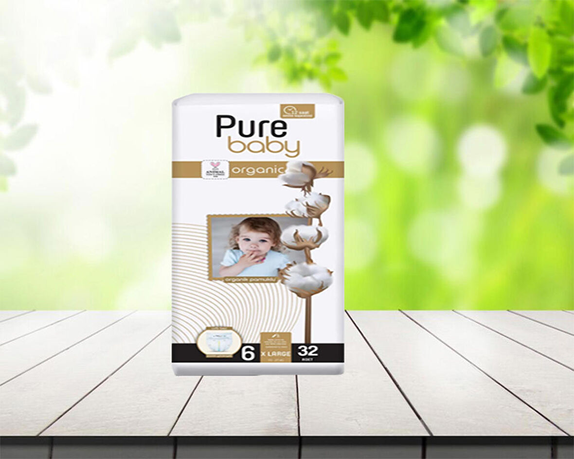 Pure Baby Organic 6 Numara X Large 32'li Cırtlı Bez