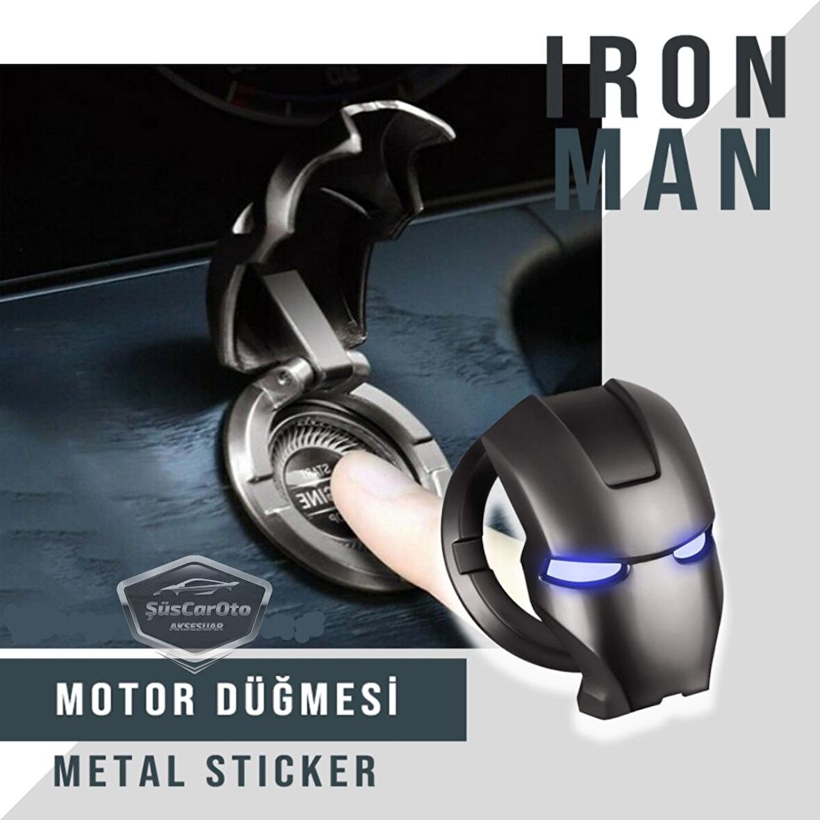 Start Stop Tuşu Kapağı Iron Man Metal Tuş Koruyucu Dekoratif Özel Çinko Alaşım Siyah