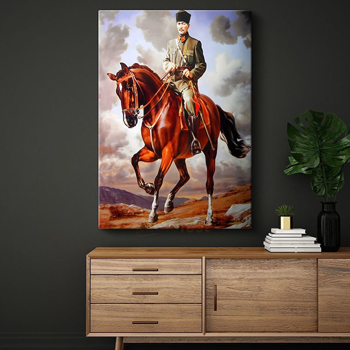 Atlı Atatürk - Askeri Üniformalı Komutan Kanvas Tablo