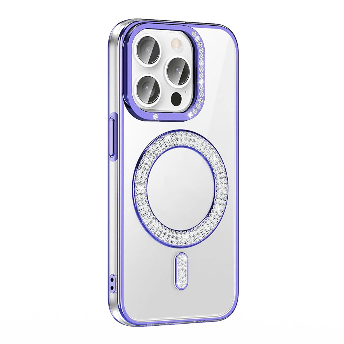 Apple iPhone 14 Pro Max Kılıf Pırlanta Taş Tasarımlı Magsafe Şarj Özellikli Redclick Karetta Silikon Kapak