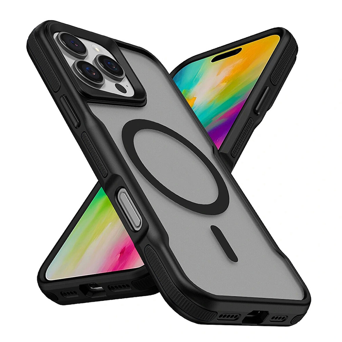 Apple iPhone 16 Pro Max Kılıf Magsafe Şarj Özellikli Military Airbag Şeritli Redclick Lamer Kapak