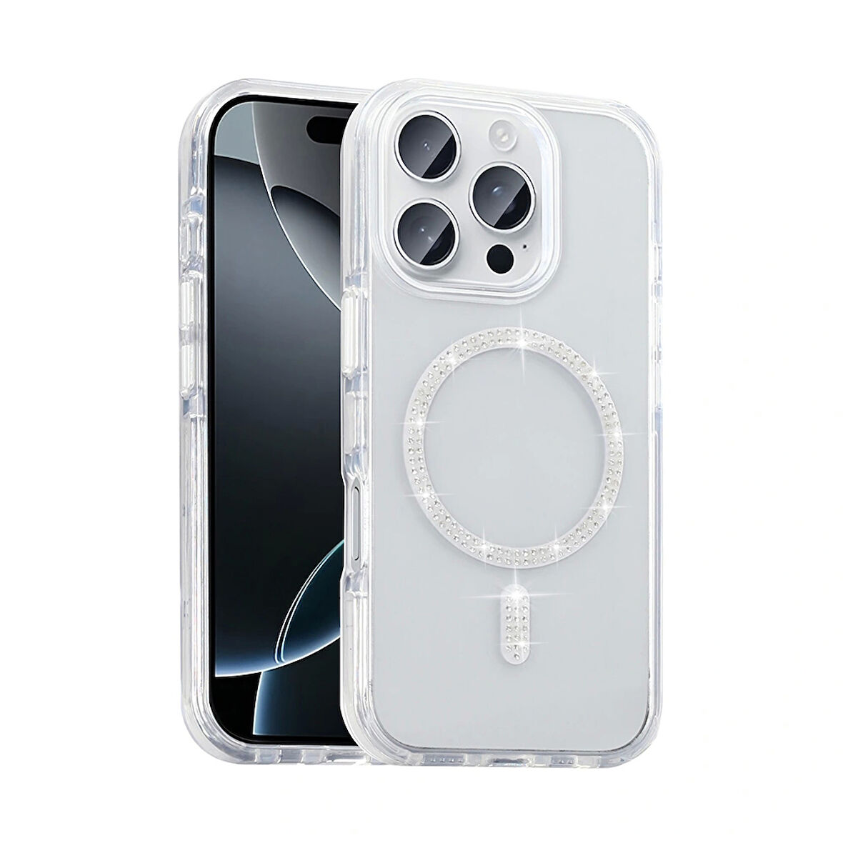 Apple iPhone 16 Pro Max Kılıf Taşlı Tasarım M-safe Şarj Özellikli Redclick Koment Silikon Kapak