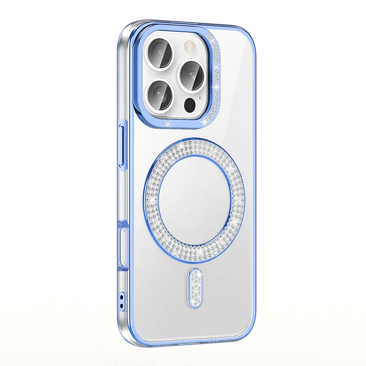 Apple iPhone 16 Pro Max Kılıf Pırlanta Taş Tasarımlı Magsafe Şarj Özellikli Redclick Karetta Silikon Kapak