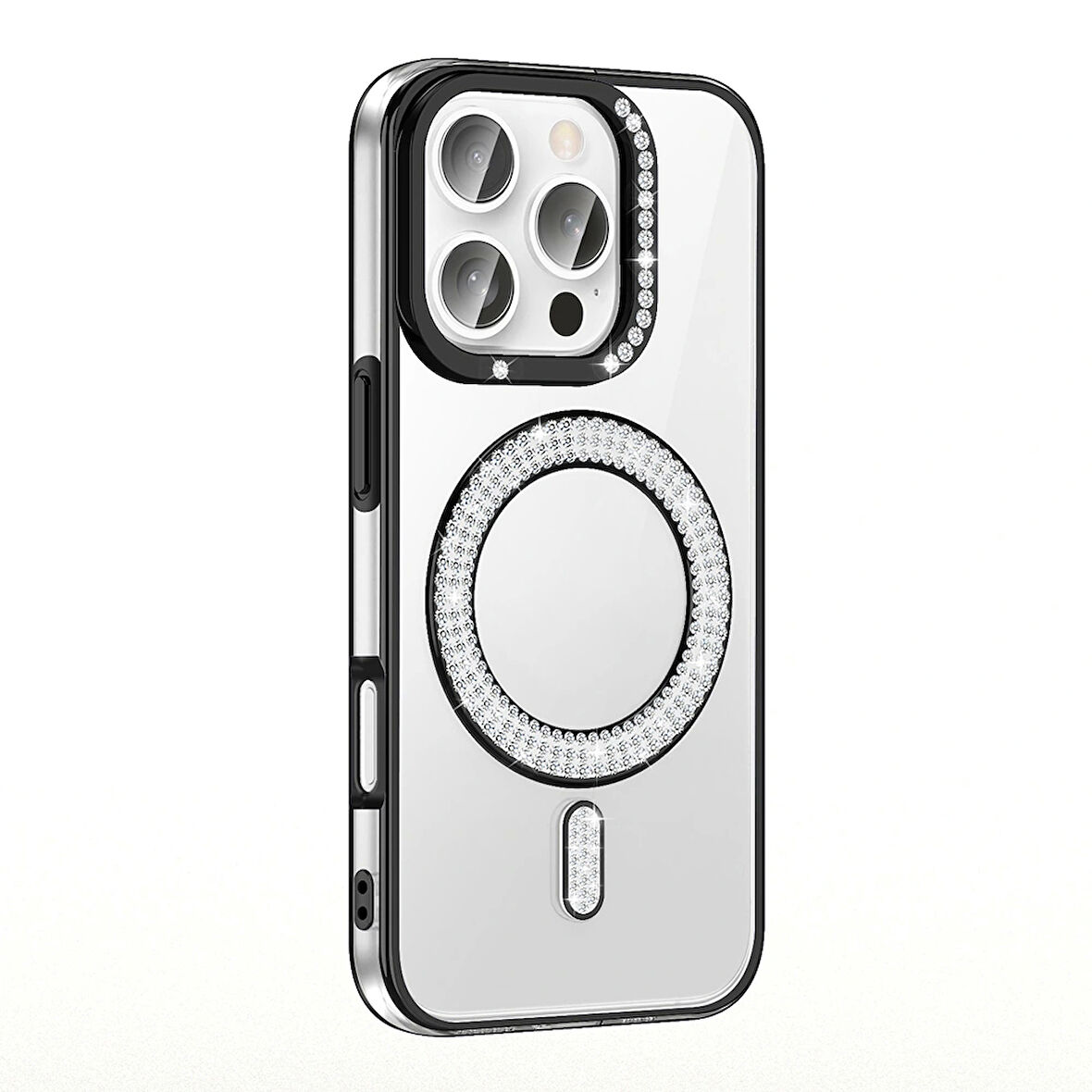 Apple iPhone 16 Pro Kılıf Pırlanta Taş Tasarımlı Magsafe Şarj Özellikli Redclick Karetta Silikon Kapak