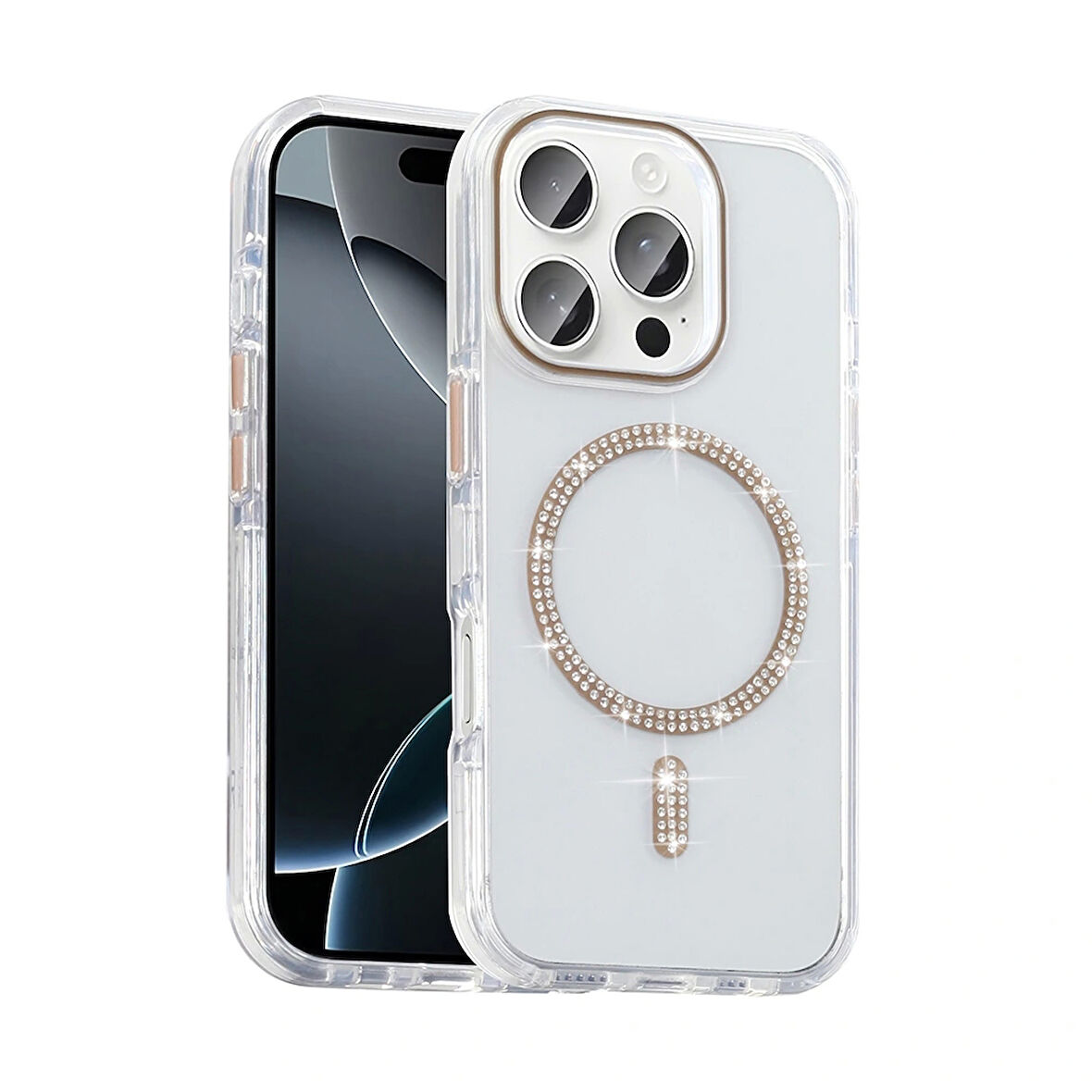 Apple iPhone 16 Pro Max Kılıf Taşlı Tasarım M-safe Şarj Özellikli Redclick Koment Silikon Kapak