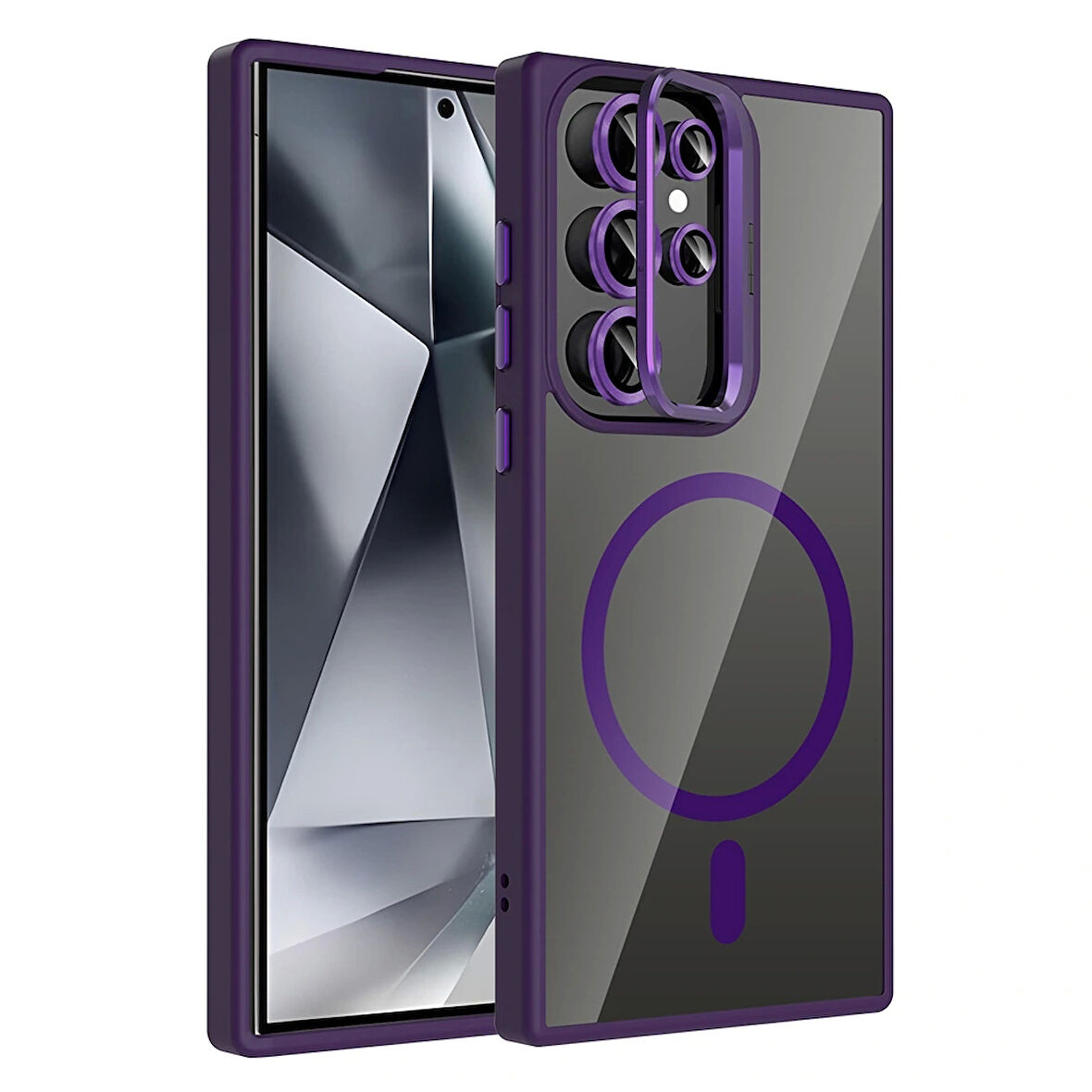 Galaxy S24 Ultra Kılıf Standlı ve Kamera Lens Hediyeli M-Safe Şarj Özellikli Redclick Etro Kapak