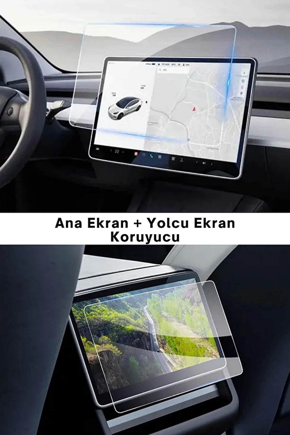 Tesla Model Y Juniper 2025 Sürücü ve Arka Ekran Araç Multimedya Ultra İnce Ekran Koruyucu - Şeffaf