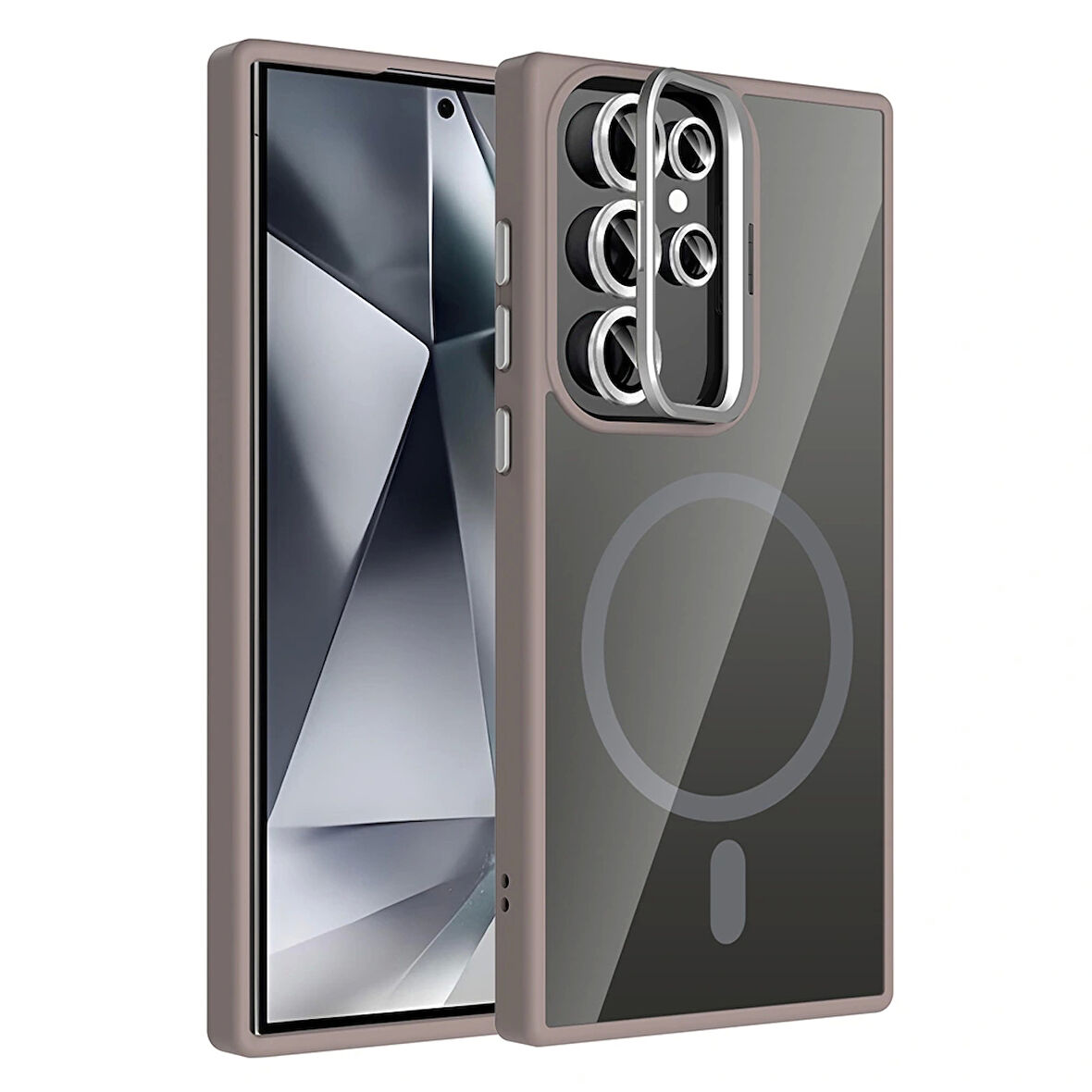 Galaxy S24 Ultra Kılıf Standlı ve Kamera Lens Hediyeli M-Safe Şarj Özellikli Redclick Etro Kapak