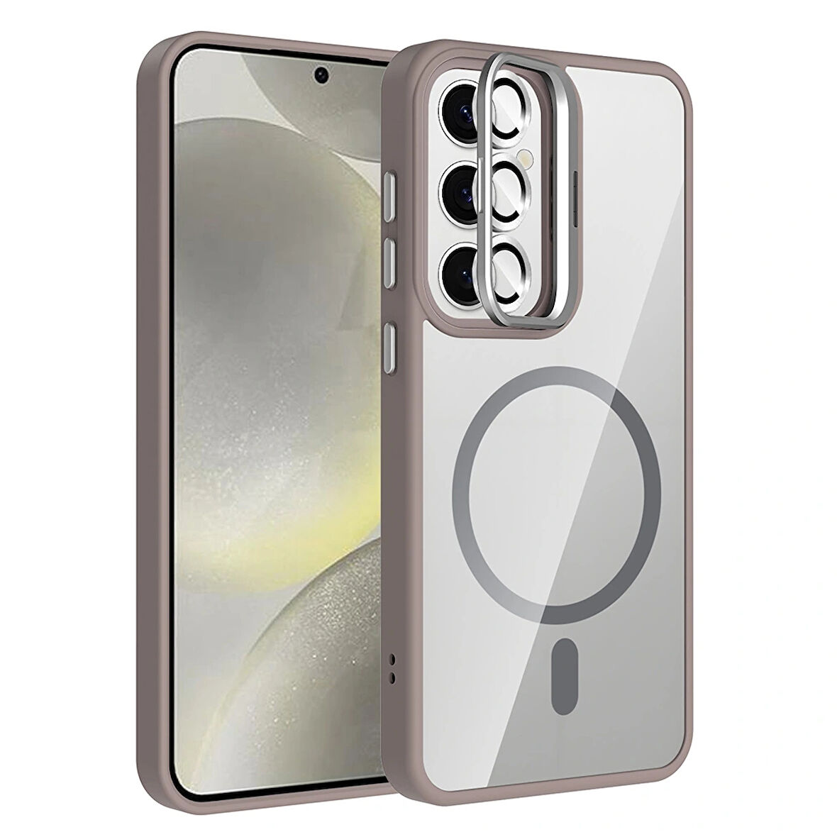 Galaxy S24 FE Kılıf Standlı ve Kamera Lens Hediyeli M-Safe Şarj Özellikli Redclick Etro Kapak