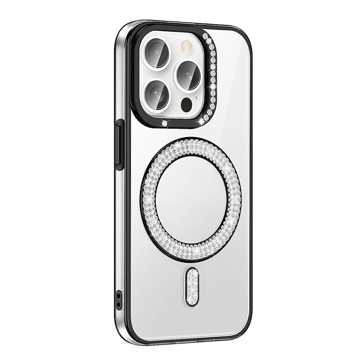 Apple iPhone 14 Pro Max Kılıf Pırlanta Taş Tasarımlı Magsafe Şarj Özellikli Redclick Karetta Silikon Kapak