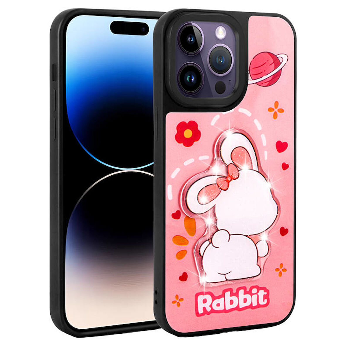 iPhone 14 Pro Max Kılıf Kabartma Parlak Figürlü Şık Amas Premium Silikon Kapak