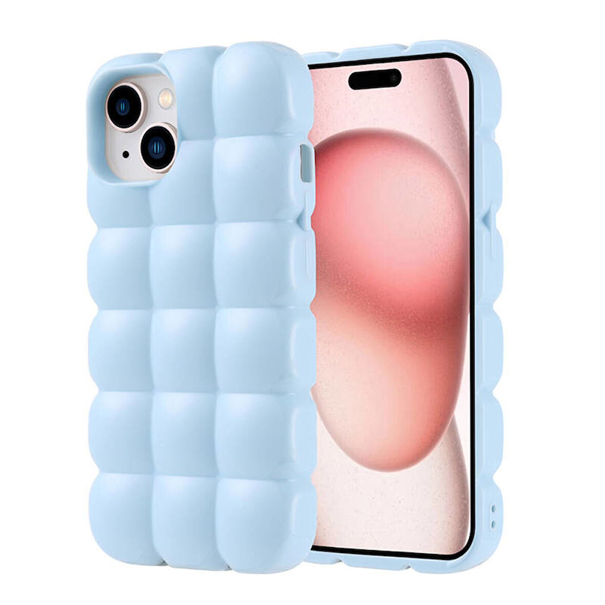 iPhone 15 Kılıf Kabarcık Tasarımlı Esnek Parlak Dom Dom Silikon Kapak