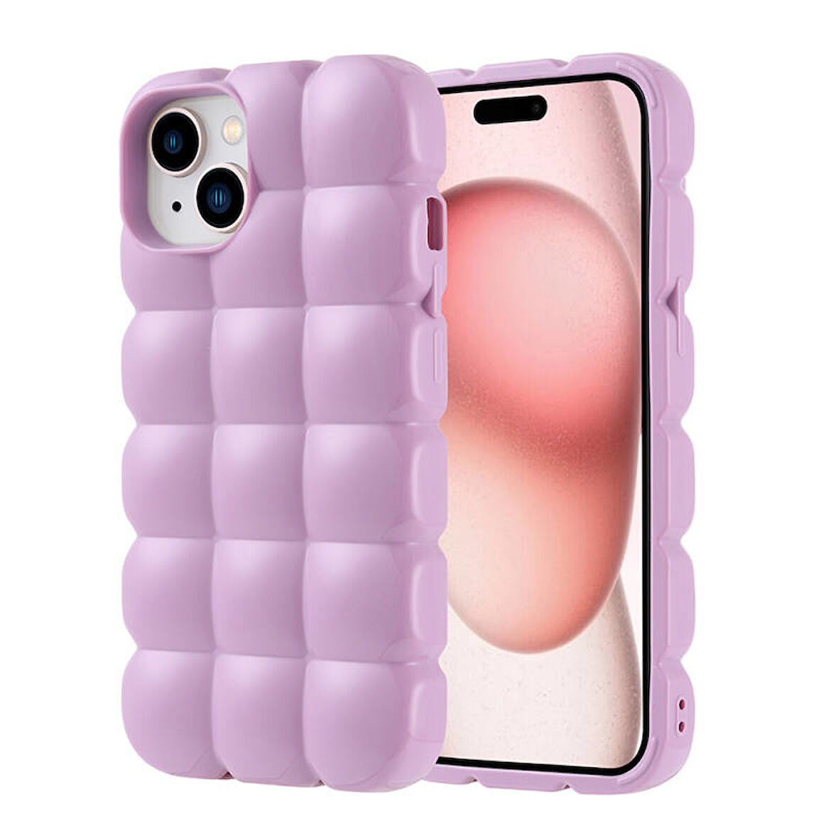 iPhone 15 Kılıf Kabarcık Tasarımlı Esnek Parlak Dom Dom Silikon Kapak