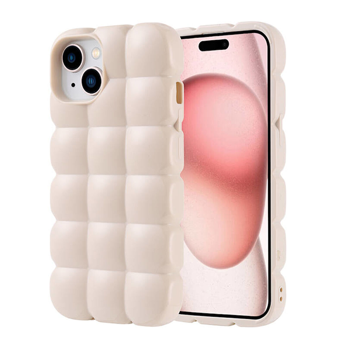 iPhone 15 Kılıf Kabarcık Tasarımlı Esnek Parlak Dom Dom Silikon Kapak