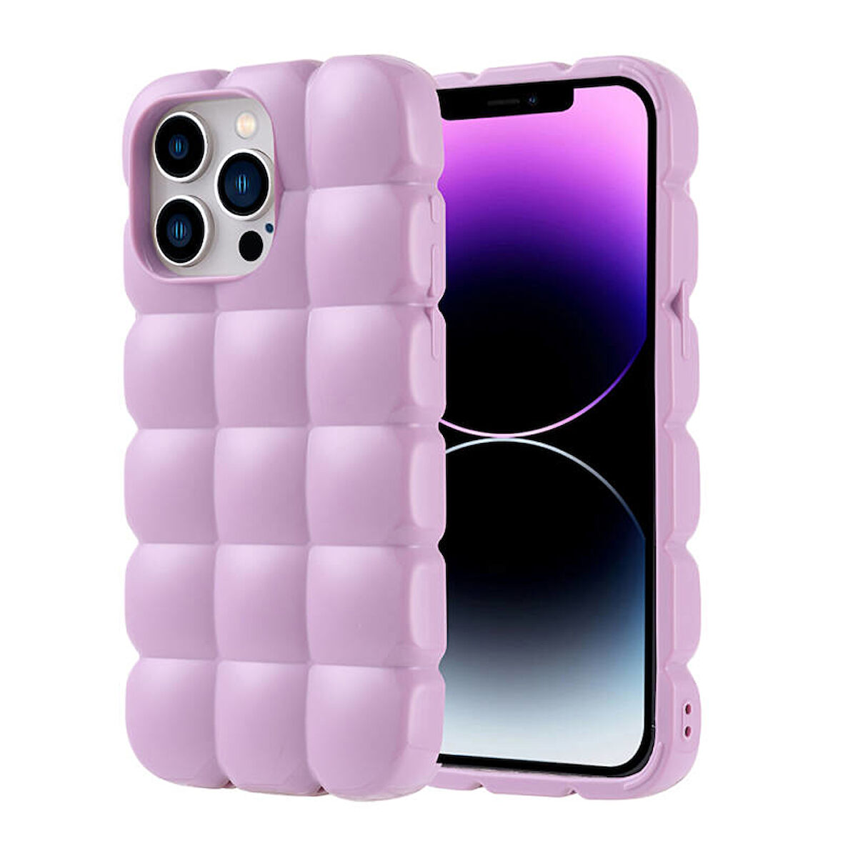iPhone 14 Pro Max Kılıf Kabarcık Tasarımlı Esnek Parlak Dom Dom Silikon Kapak