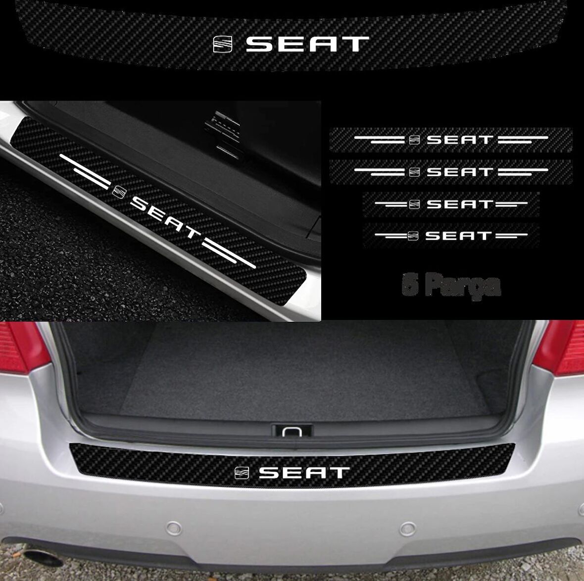 Seat Ateca İçin Uyumlu Aksesuar Oto Bağaj Ve Kapı Eşiği Sticker Set Karbon