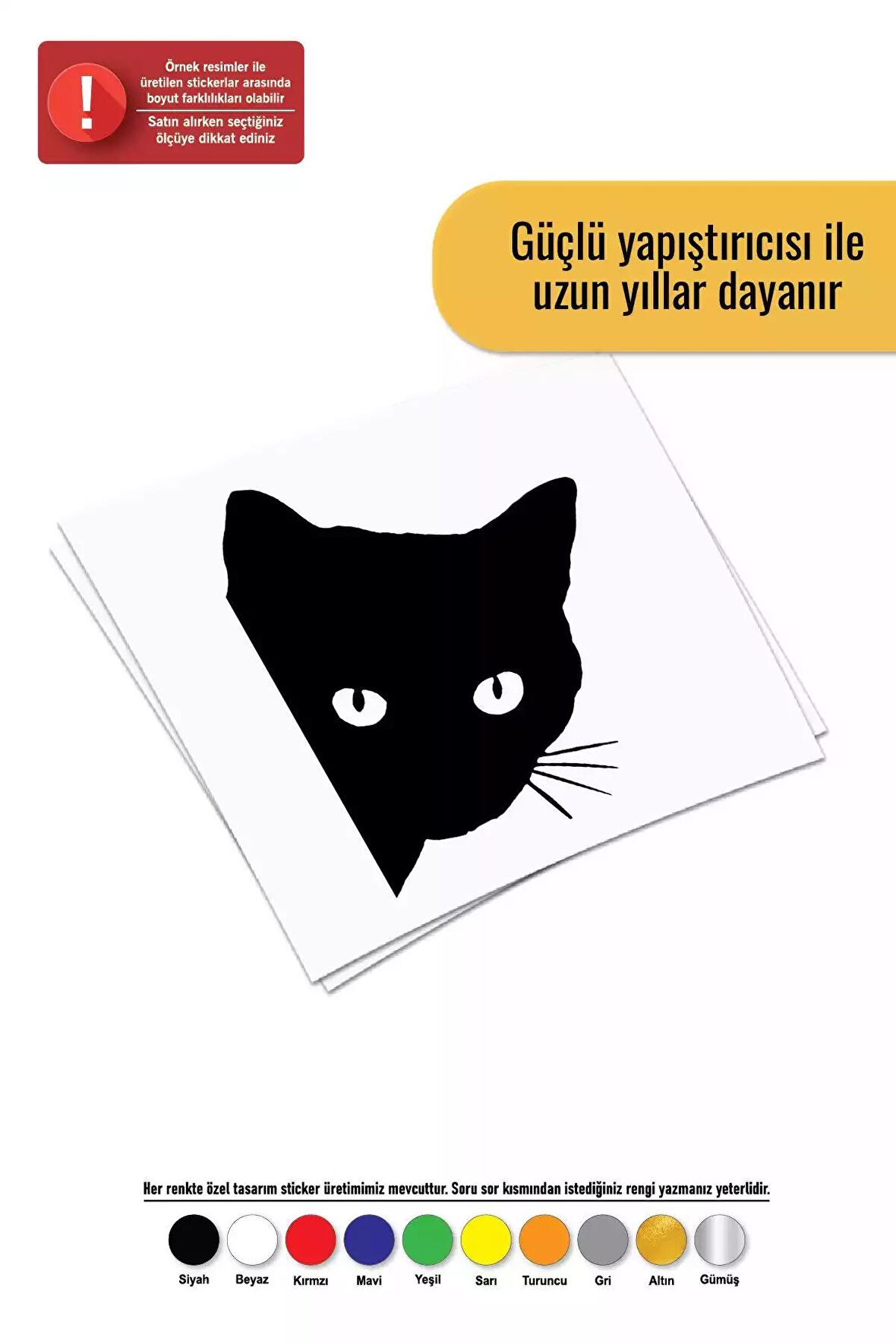 Kedi Sticker Oto Motor Laptop Duvar Folyo Sticker 80x104 cm