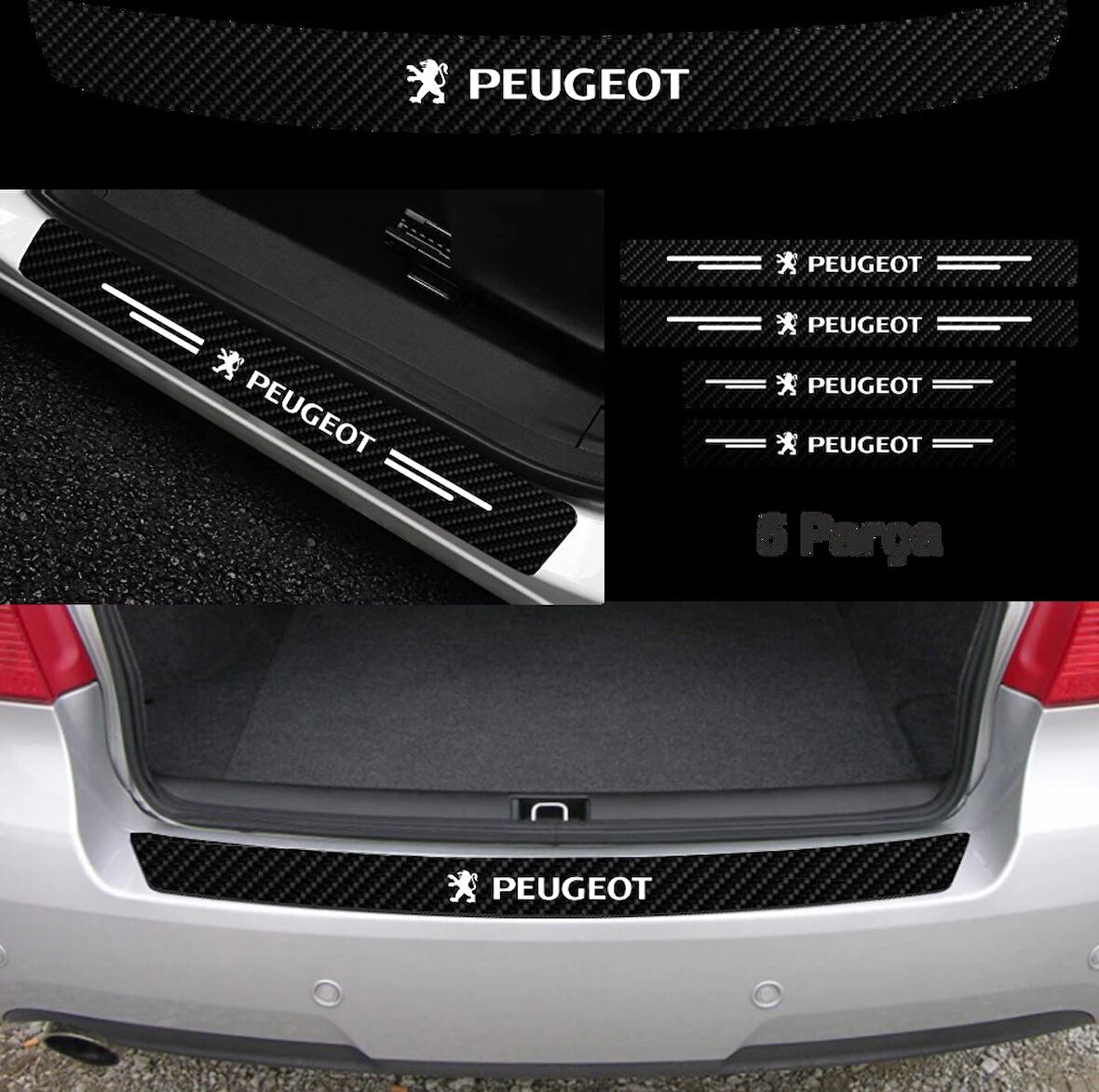 Peugeot Rifter İçin Uyumlu Aksesuar Oto Bağaj Ve Kapı Eşiği Sticker Set Karbon