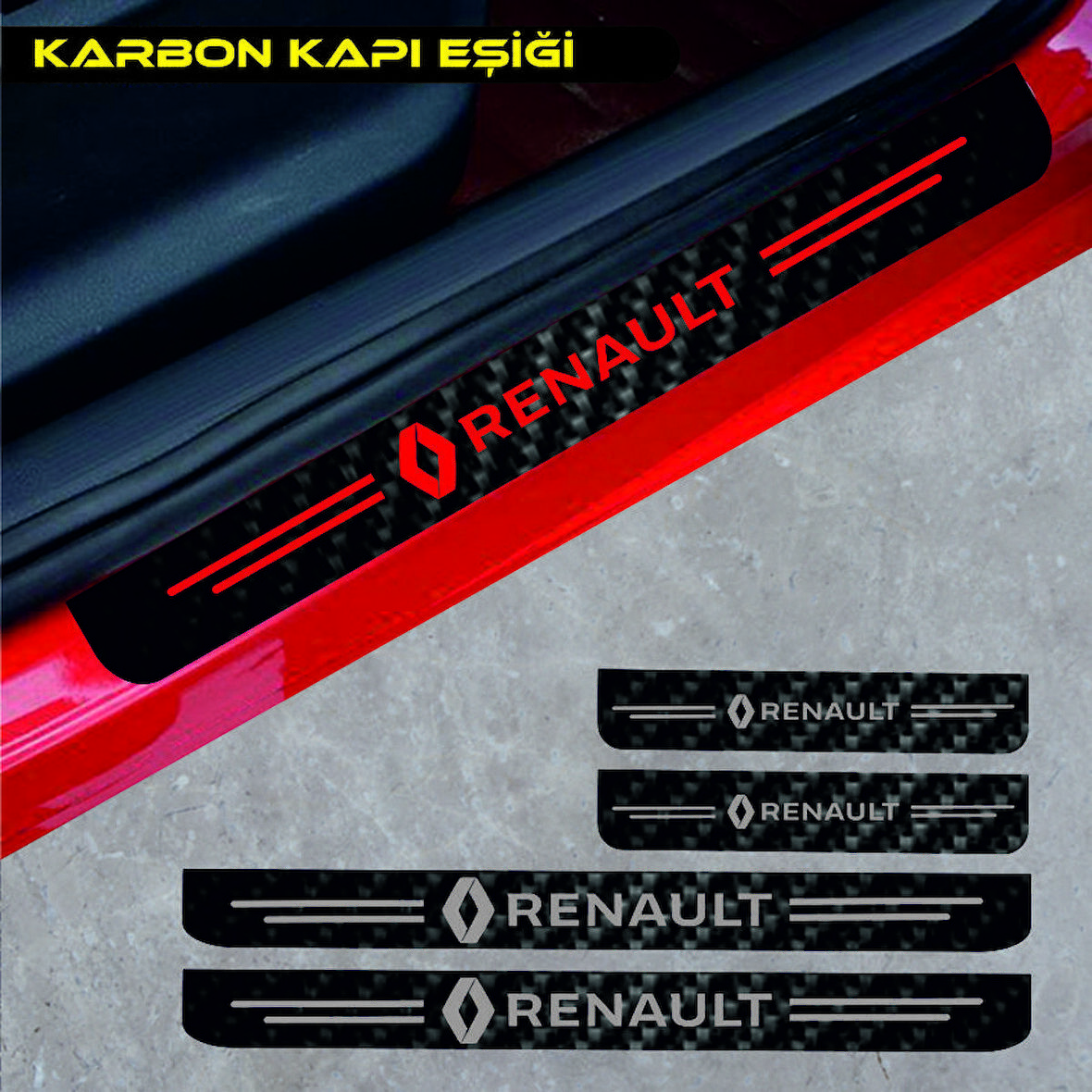 Renault R9 İçin Uyumlu Aksesuar Oto Kapı Eşiği Sticker Karbon 4 Adet