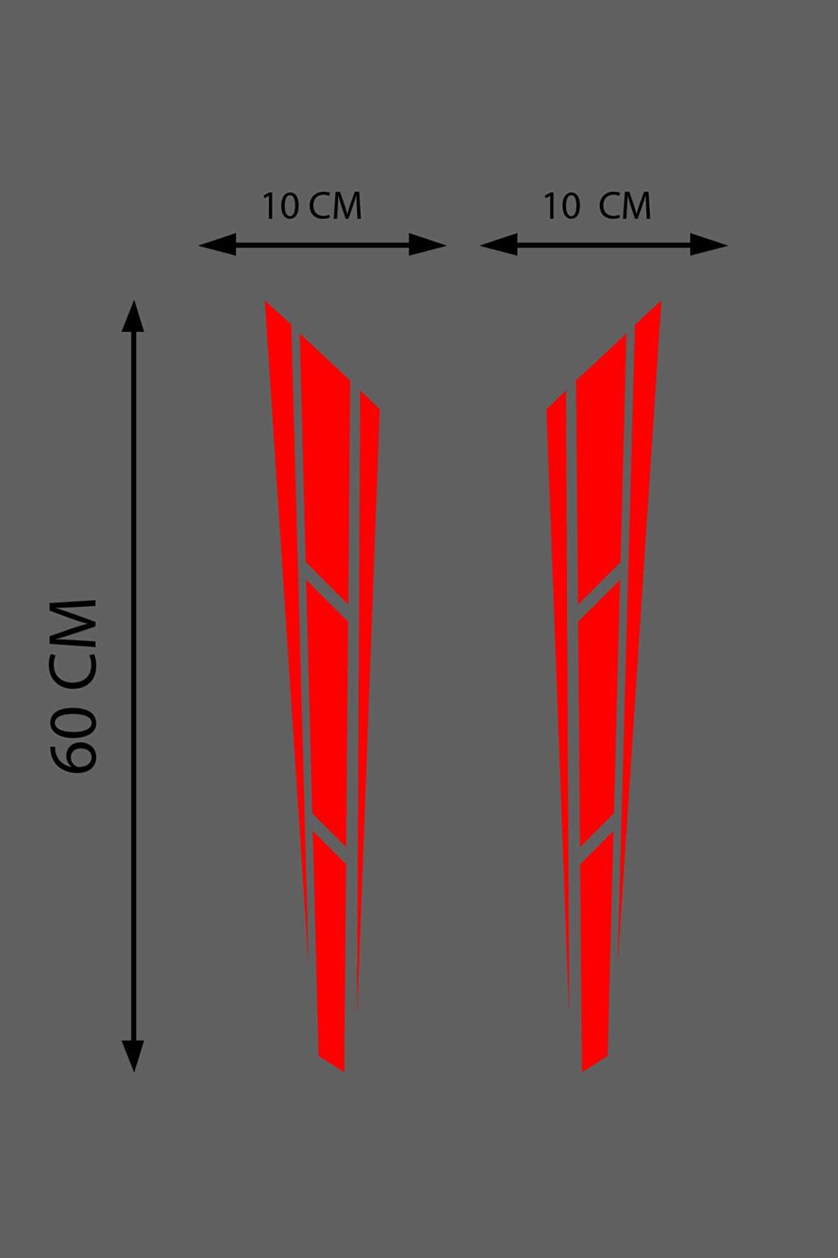 Oto Kaput Sticker Çift Şerit 2 Adet Kırmızı 10*60 Cm