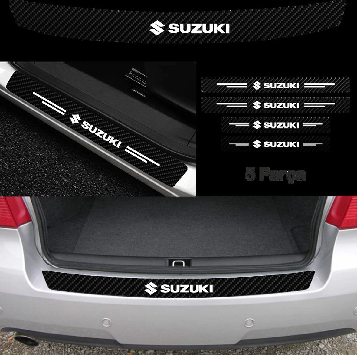 Suzuki Sx4 İçin Uyumlu Aksesuar Oto Bağaj Ve Kapı Eşiği Sticker Set Karbon