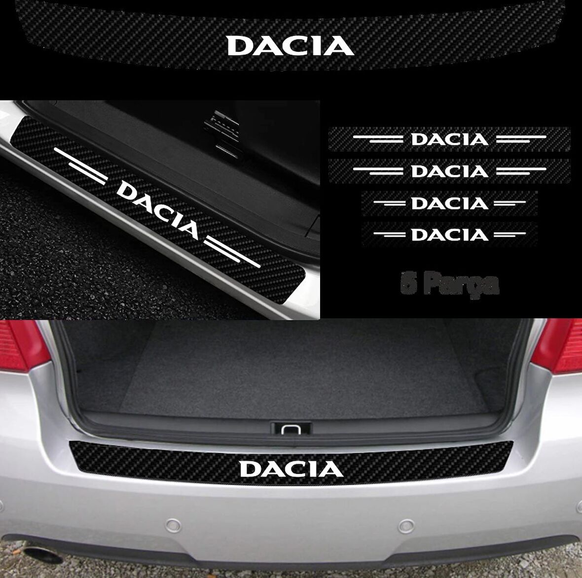 Dacia Duster İçin Uyumlu Aksesuar Oto Bağaj Ve Kapı Eşiği Sticker Set Karbon