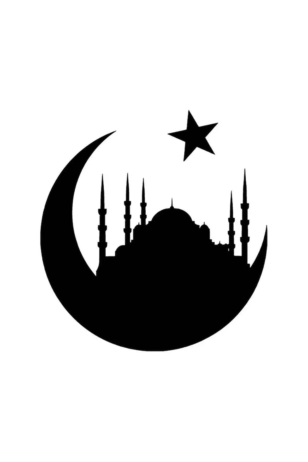 Ay Yıldız içinde Cami - Araç, Oto, Laptop, Duvar Uyumlu Sticker 10*11 Cm