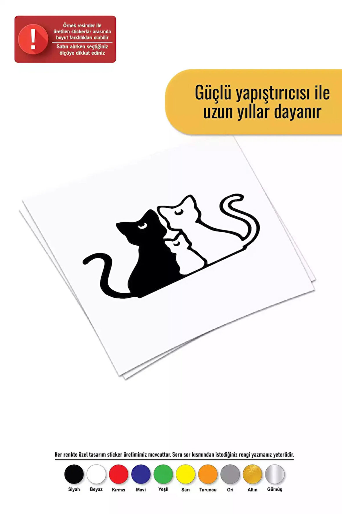 Kedi Ailesi Sticker Oto Motor Laptop Duvar Folyo Sticker 15 X 9 Cm