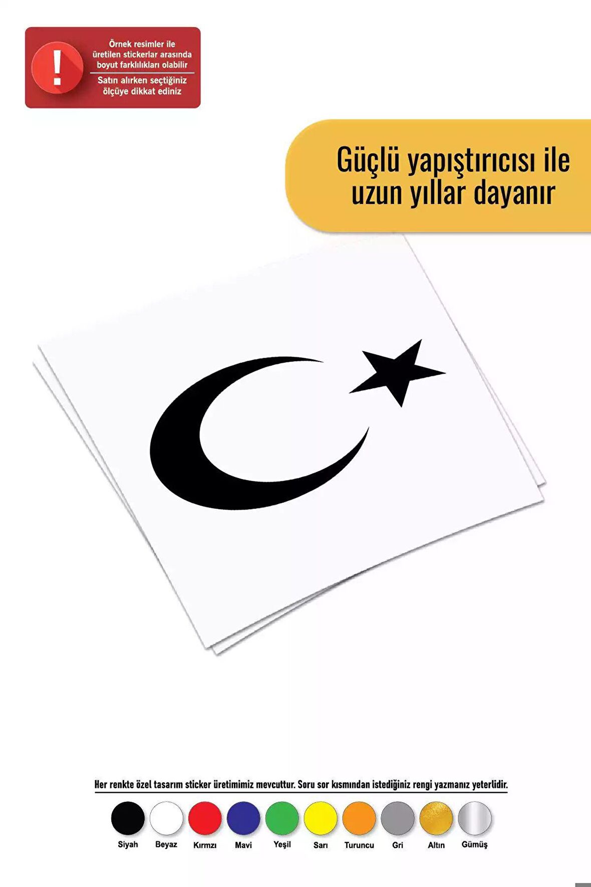 Ay Yıldız Sticker Oto Motor Laptop Duvar Folyo Sticker 60 X 42 Cm