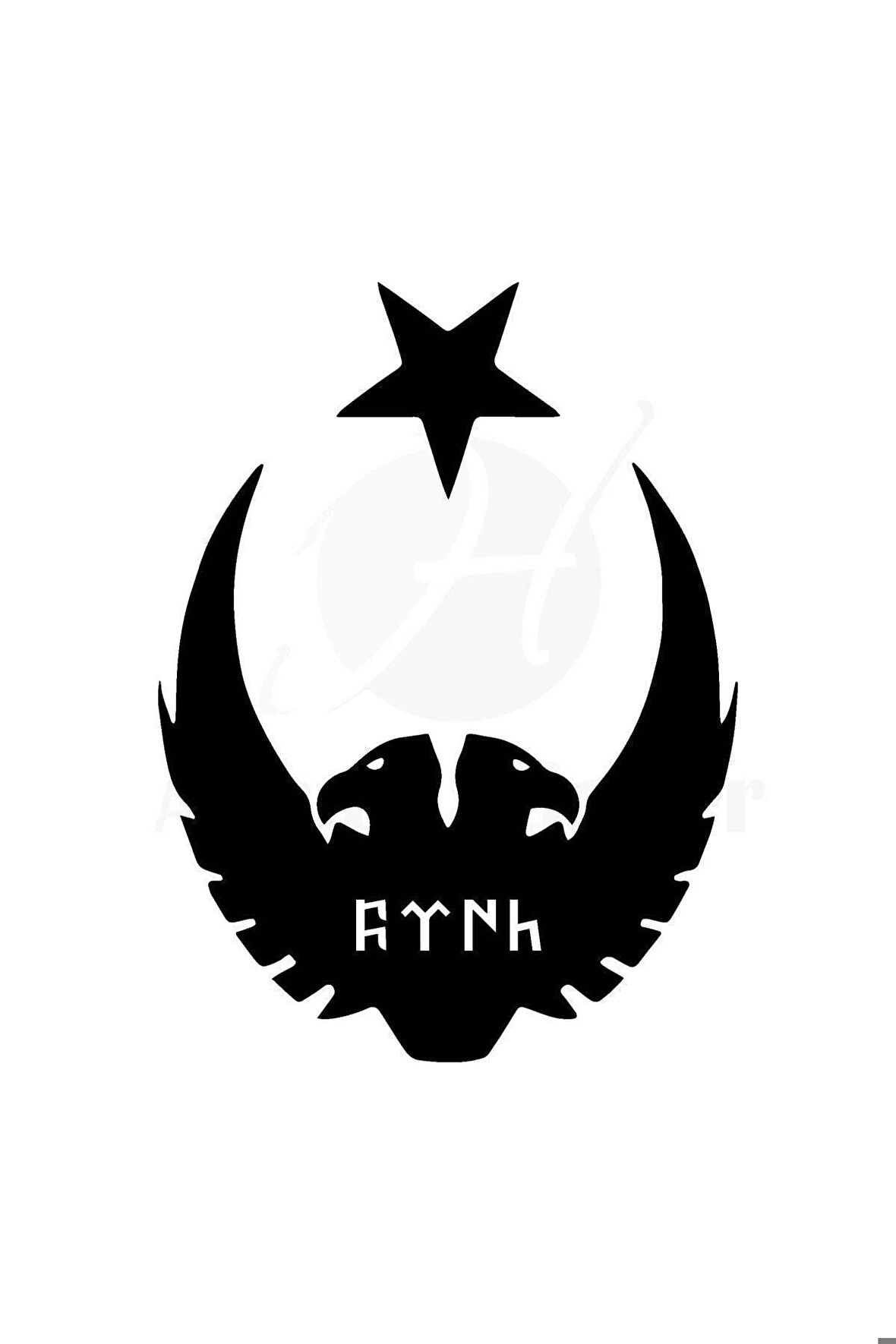 Ay Yıldız Kartal Göktürkçe Türk Oto Motor Laptop Duvar Folyo Sticker 20 X 26