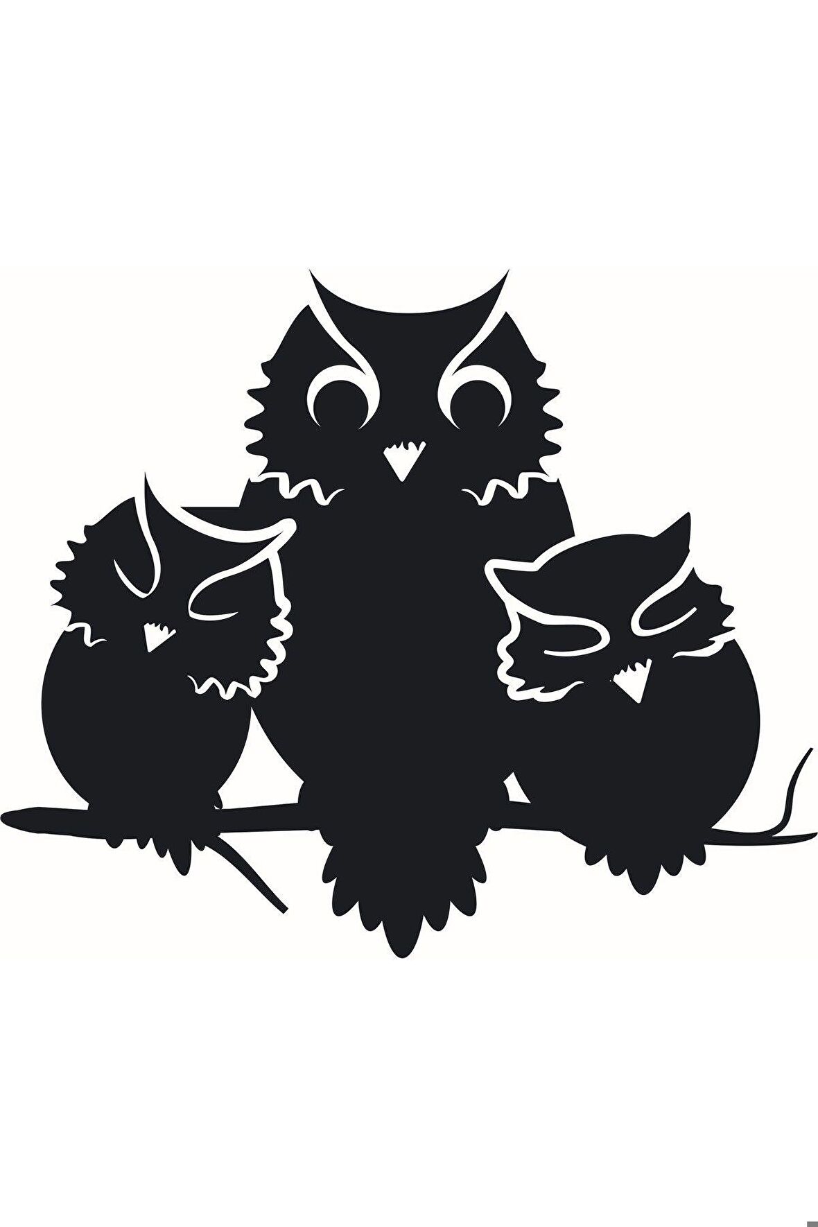 Baykuş Ailesi Oto Motor Laptop Duvar Folyo Sticker 10x8 Cm