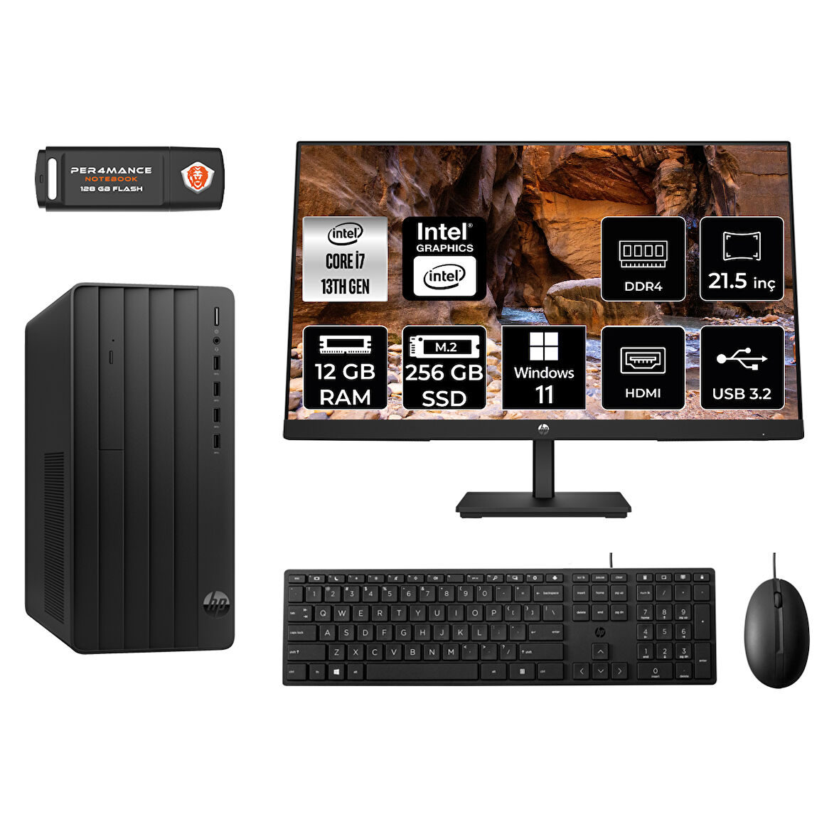 HP PRO TOWER 290 G9 MX1ESD106 i7 13700 12GB RAM 256GB SSD 21.5" W11P MASAÜSTÜ PC