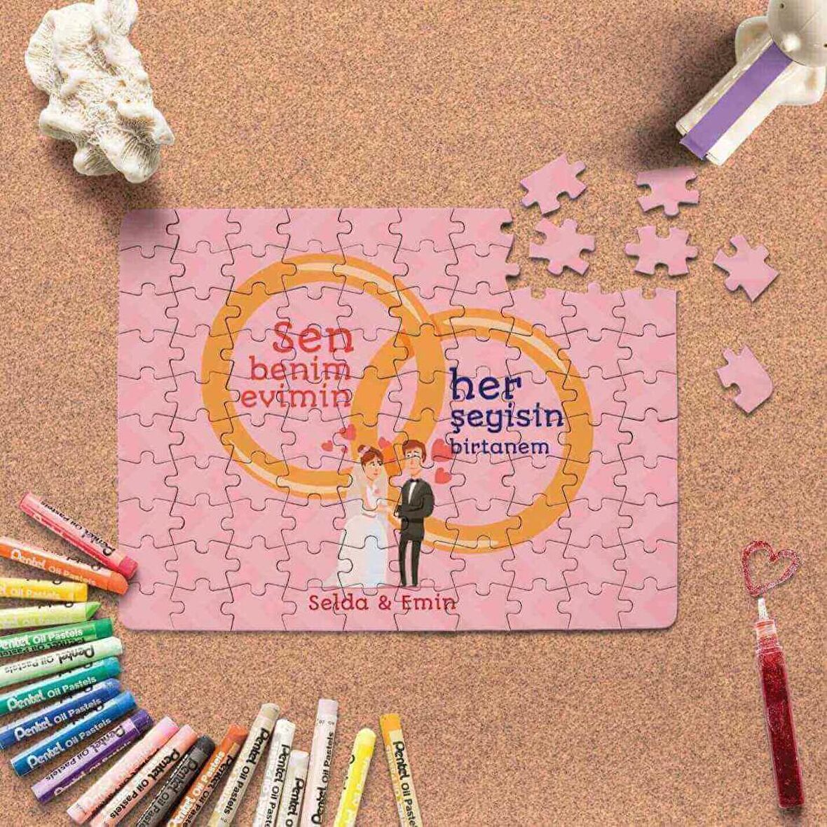 Kişiye Özel Romantik Tasarımlı Puzzle -P7
