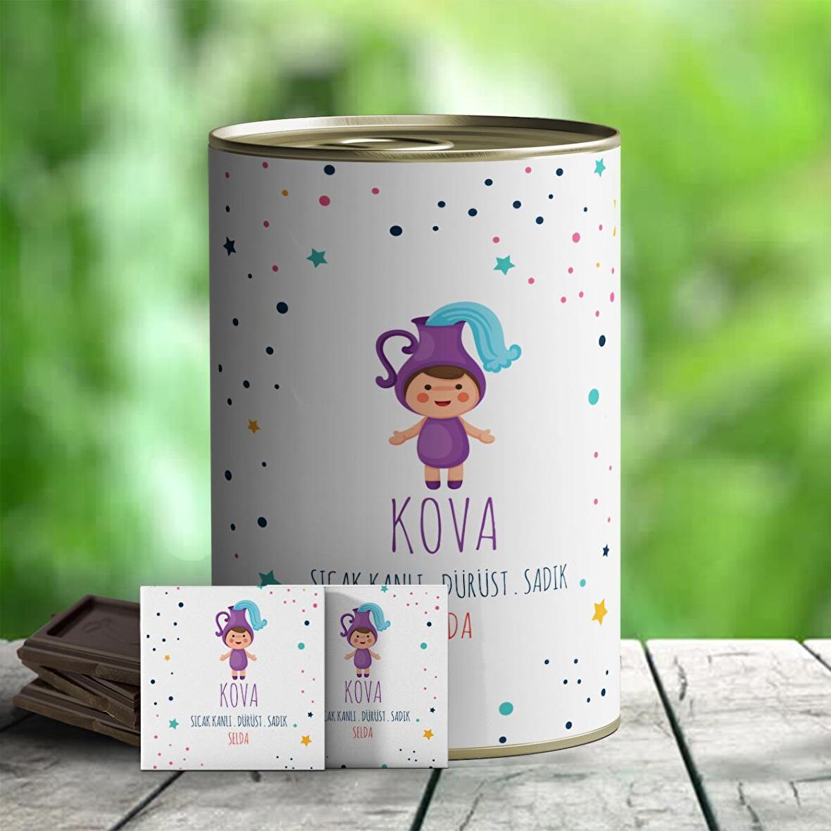 Kişiye Özel Kova Burcu Hediye Çikolata Konservesi