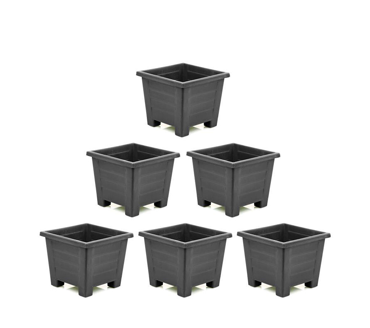 Omnipazar SY-5846 Dekoratif Plastik Kare Ayaklı Saksı 7 lt Antrasit 6 Adet