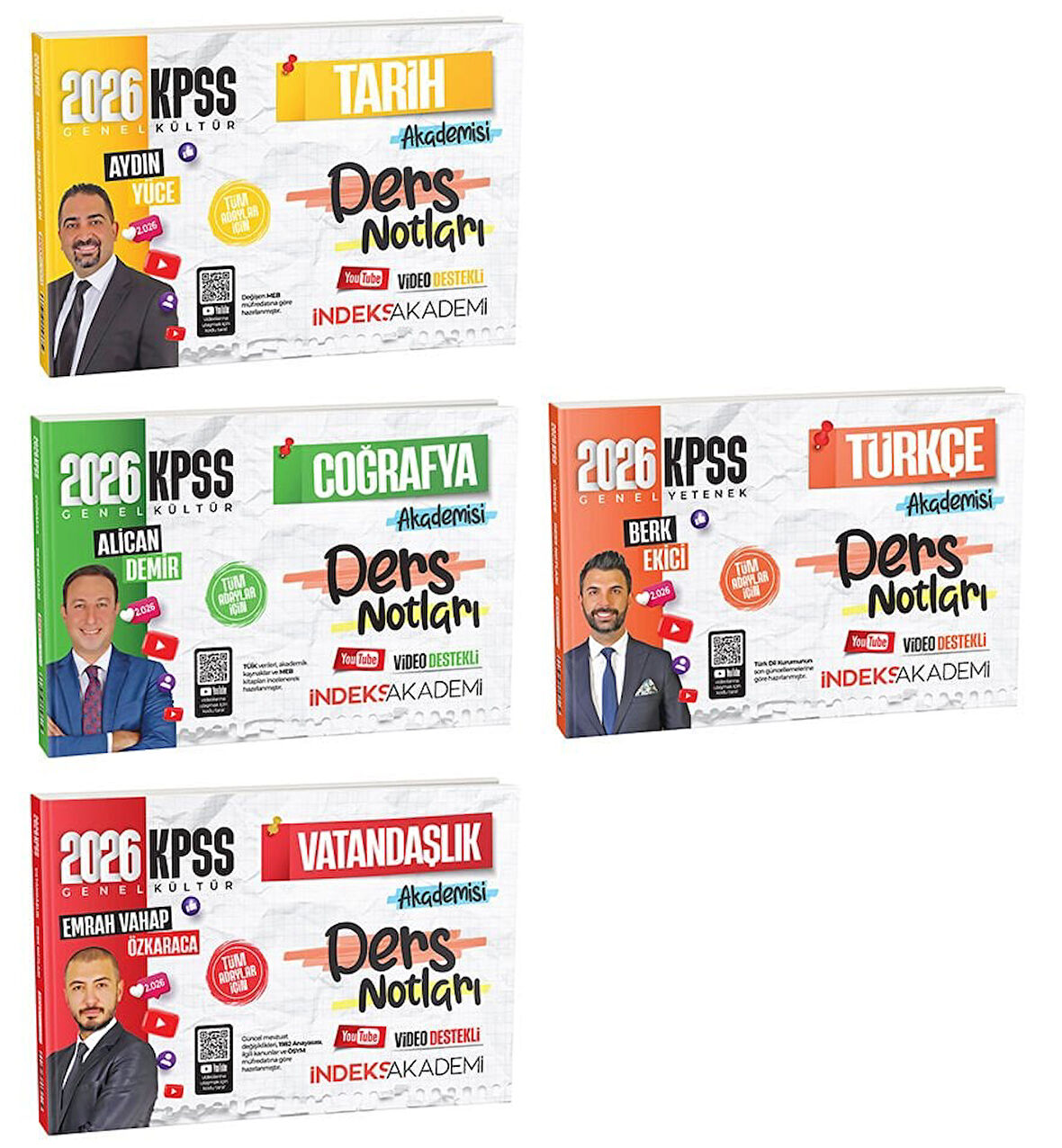 2026 KPSS Tarih+Coğrafya+Vatandaşlık+Türkçe Akademisi Video Ders Notları 4 lü Set İndeks Akademi