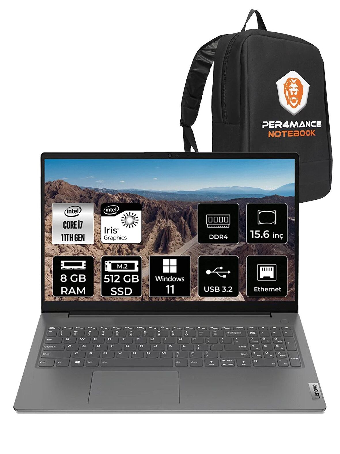 LENOVO V15 G2 i7 -1165G7 8GB 512GB SSD 15.6" FHD W11HOME 82KB00CBTX & PER4 ÇANTA