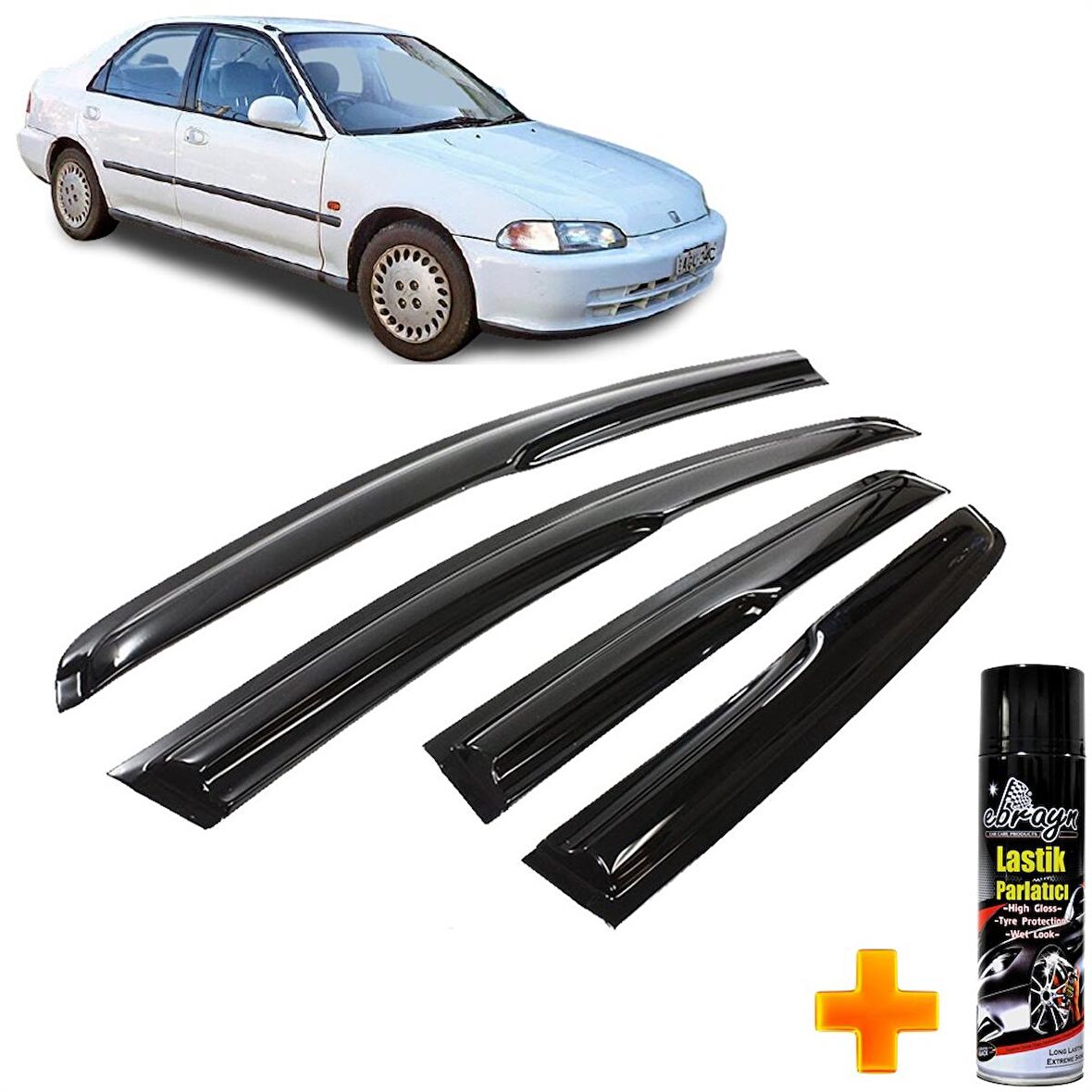 Honda Civic Mügen Cam Rüzgarlığı 1992 - 1995 Arası 4 Lü Takım +500ml Lastik Parlatıcı