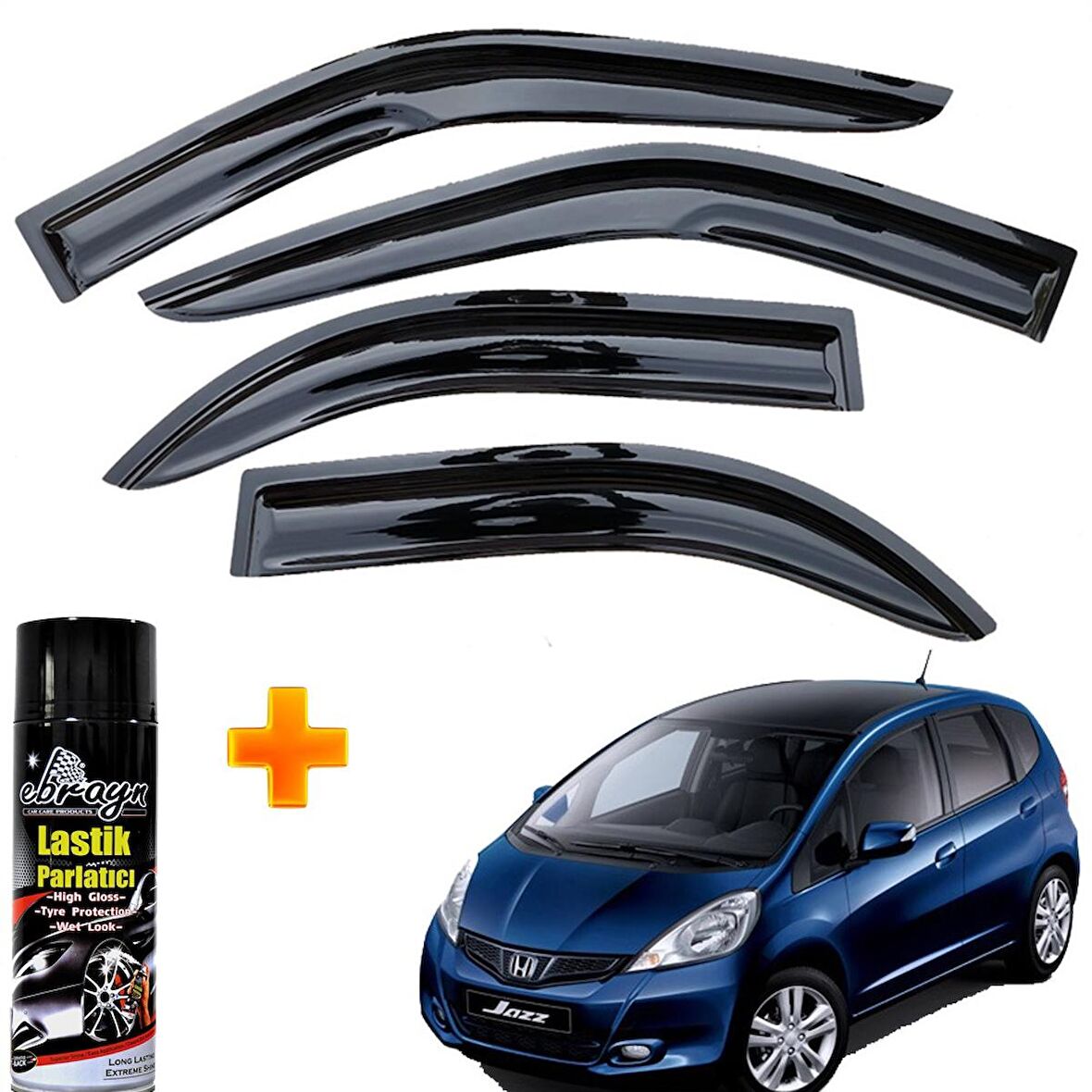 Honda Jazz Mügen Cam Rüzgarlığı 2009 - 2011 Arası 4 Lü Takım +500ml Lastik Parlatıcı